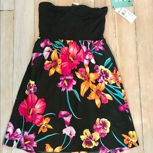 Strapless black and floral dress